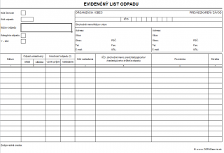 EVIDENČNÝ LIST ODPADU | Odpadservis