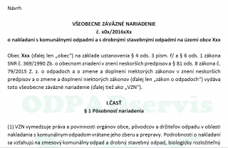 VZN o odpadoch, VZN o nakladaní s komunálnymi odpadmi a s drobnými stavebnými odpadmi na území obce, odpadservis, odpady, VŠEOBECNE ZÁVÄZNÉ NARIADENIE o odpadoch